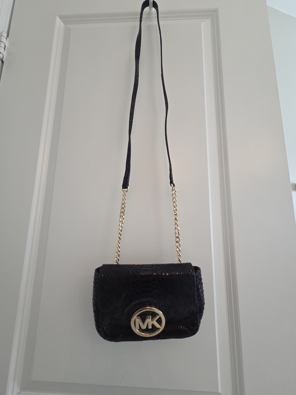 Michael Kors Fulton Snake Embossed Crossbody with Gold MK Logo
